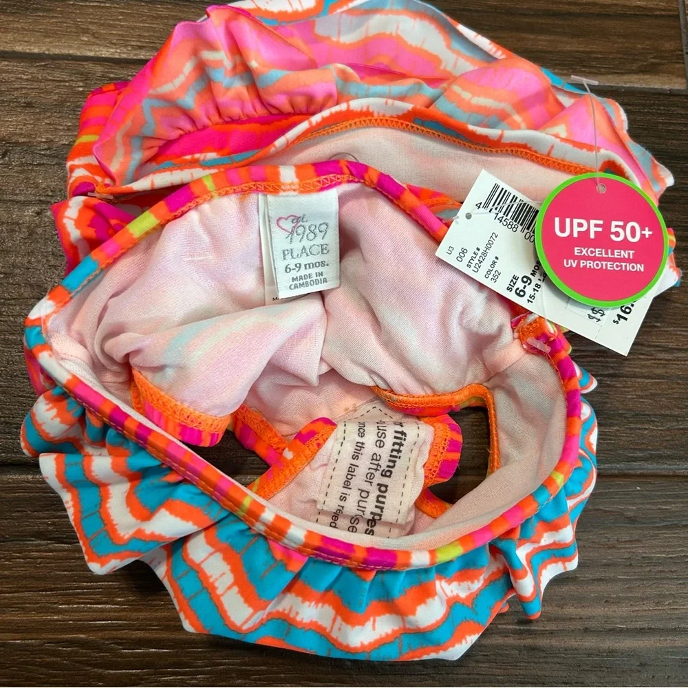 The Children’s Place 2 Piece Bikini Swim Suit 6 - 9 Months Ruffles Halter Orange